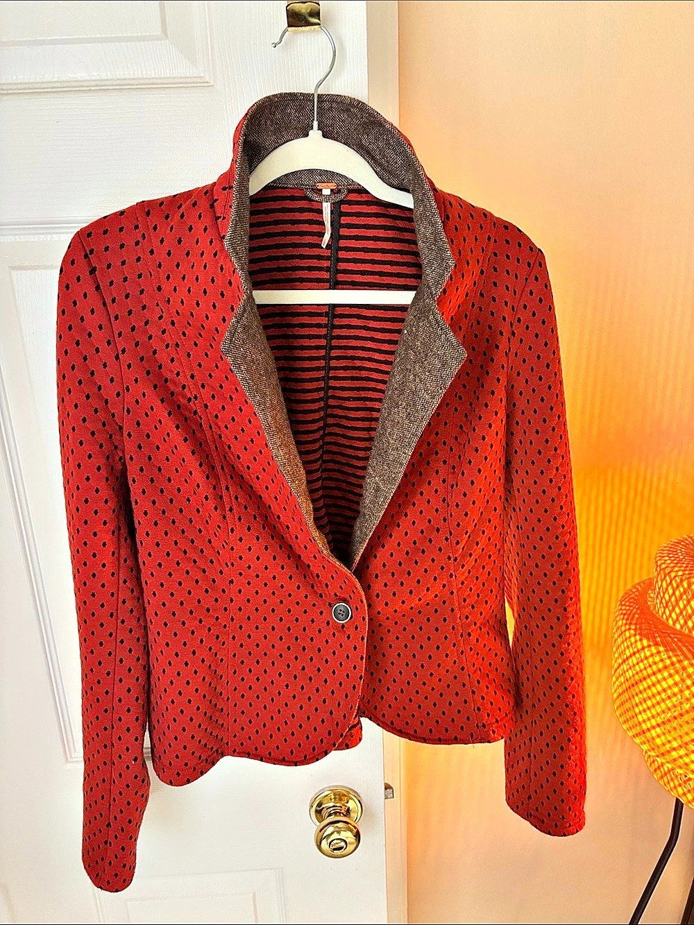 Free People Polka Dot Blazer in Red & Black Size Small Like New